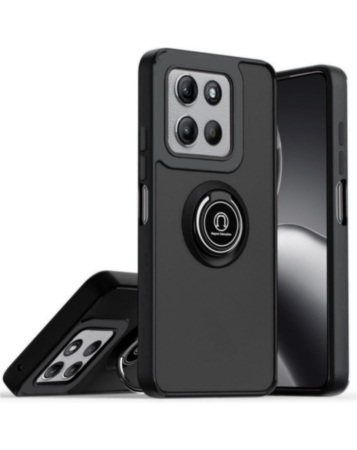 Hard PC Rear / Soft TPU Colorful Border Case with I-ring Holder - BLACK for Moto G Power 5G (2025 / 2026) / G Play 5G (2025) (Only Ground Shipping)
