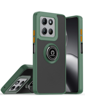Hard PC Rear / Soft TPU Colorful Border Case with I-ring Holder - DARK GREEN for Moto G Power 5G (2025 / 2026) / G Play 5G (2025) (Only Ground Shipping)