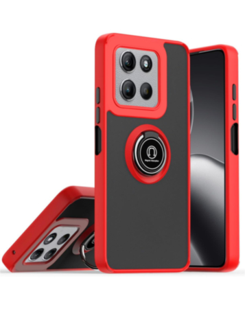 Hard PC Rear / Soft TPU Colorful Border Case with I-ring Holder - RED for Moto G Power 5G (2025 / 2026) / G Play 5G (2025) (Only Ground Shipping)
