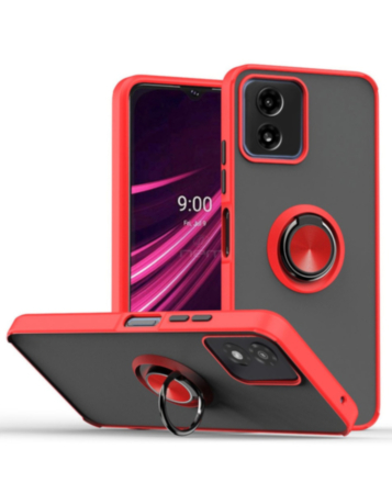 Moto G Play 4G (2024) Hard PC Rear / Soft TPU Colorful Border Case with I - ring Holder - RED (Only Ground Shipping)