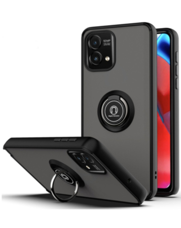 Moto G Power 5G 2023 Hard PC Rear / Soft TPU Colorful Border Case with I-ring Holder - BLACK (Only Ground Shipping)