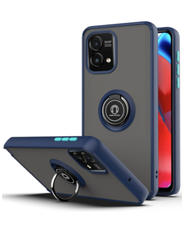 Moto G Power 5G 2023 Hard PC Rear / Soft TPU Colorful Border Case with I-ring Holder - BLUE (Only Ground Shipping)