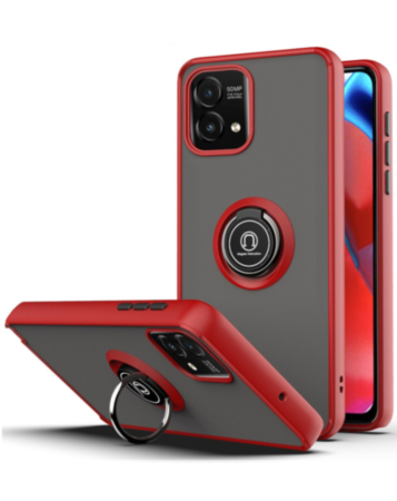 Moto G Power 5G 2023 Hard PC Rear / Soft TPU Colorful Border Case with I-ring Holder - RED (Only Ground Shipping)