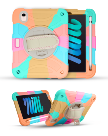 Hand Adjustable Heavy Duty Case with Shoulder Strap - RAINBOW for iPad Mini 6 / 7 (A17 Pro) (Only Ground Shipping)
