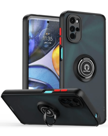 Moto G52 Hard PC Rear / Soft TPU Colorful Border Case with I-ring Holder - BLACK (Only Ground Shipping)