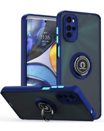 Moto G52 Hard PC Rear / Soft TPU Colorful Border Case with I-ring Holder - BLUE (Only Ground Shipping)