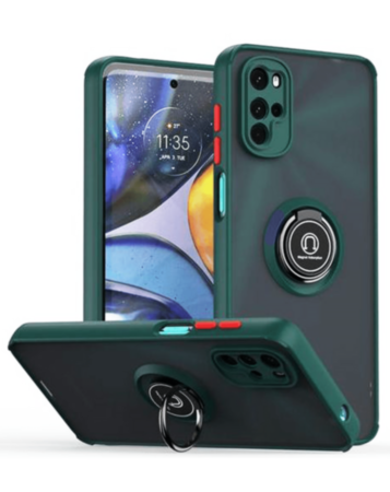 Moto G52 Hard PC Rear / Soft TPU Colorful Border Case with I-ring Holder - GREEN (Only Ground Shipping)