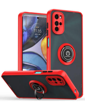 Moto G52 Hard PC Rear / Soft TPU Colorful Border Case with I-ring Holder - RED (Only Ground Shipping)