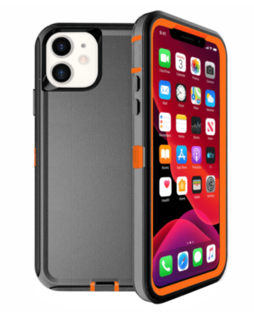 Heavy Duty Case for iPhone 12 / 12 Pro (BLACK & ORANGE) (Only Ground Shipping)