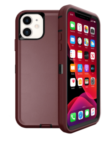 Heavy Duty Case for iPhone 12 / 12 Pro (MAROON & BLACK) (Only Ground Shipping)