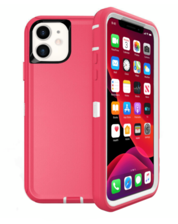 Heavy Duty Case for iPhone 12 / 12 Pro (HOT PINK & WHITE) (Only Ground Shipping)