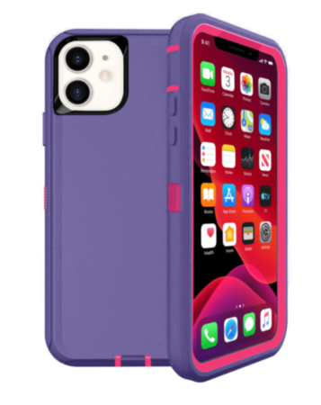 Heavy Duty Case for iPhone 12 / 12 Pro (DARK PURPLE & HOT PINK) (Only Ground Shipping)