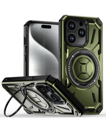 Full-Body Rugged Shockproof Case with Built-in Ring Holder - GREEN for iPhone 12 / 12 Pro (Only Ground Shipping)