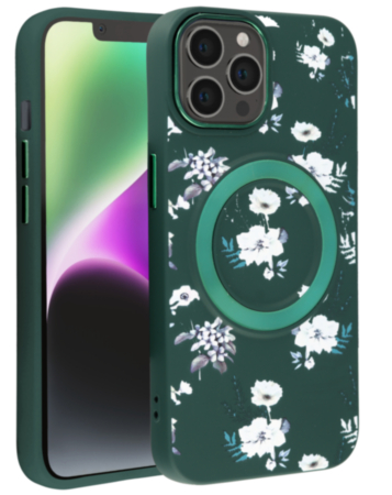 Flower Design Wireless Charging Case - DARK GREEN for iPhone 12 / 12 Pro (Only Ground Shipping)