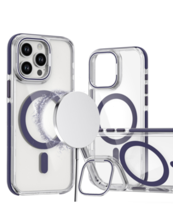 Thin Magnetic Clear Case with Camera Stand Kickstand - PURPLE for iPhone 12 / 12 Pro (Only Ground Shipping)