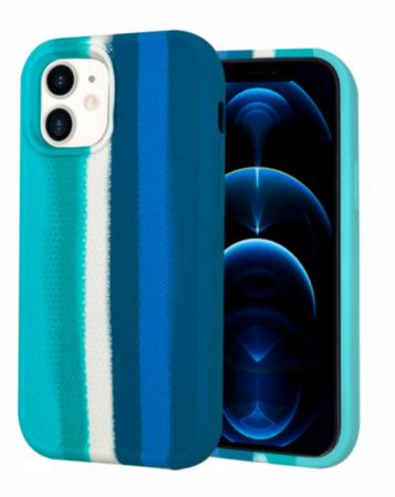 Dual Layer Serrated Case - RAINBOW GREEN for iPhone 12 / 12 Pro (Only Ground Shipping)
