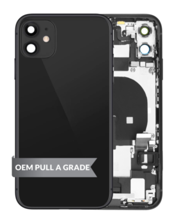 Back Housing Frame with Charging Port Flex & Small Parts for iPhone 11 (BLACK) (OEM Pull A Grade)