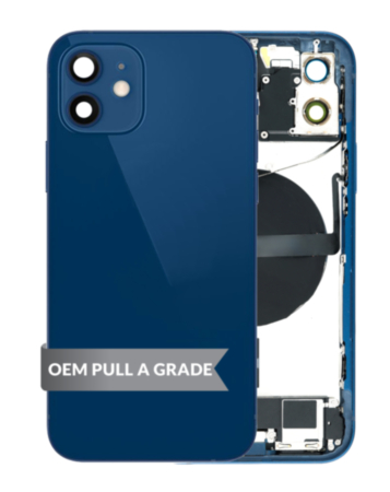 Back Housing Frame with Charging Port Flex & Small Parts for iPhone 12 (BLUE) (OEM Pull A Grade)