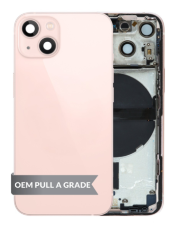 Back Housing Frame (PINK) (US Version) (OEM Pull A Grade) with Small Components Pre-Installed for iPhone 13 Mini
