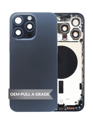 Back Housing Frame (BLUE TITANIUM) (US Version) (OEM Pull A Grade) with Small Components Pre-Installed for iPhone 15 Pro Max