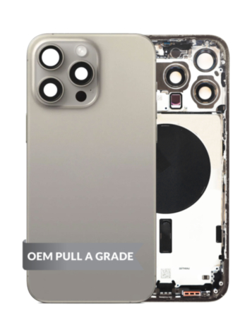 Back Housing Frame with Small Components Pre-Installed for iPhone 15 Pro Max (NATURAL TITANIUM) (US Version) (OEM Pull A Grade)
