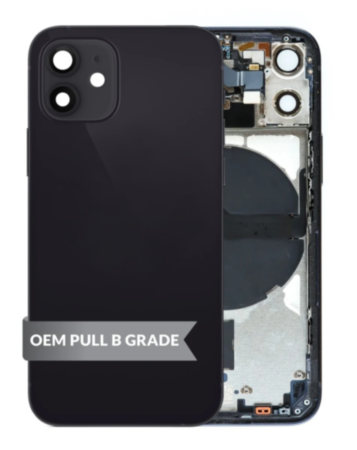 Back Housing Frame (BLACK) (OEM Pull B Grade) with Small Components Pre-Installed for iPhone 12 Mini