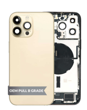 Back Housing Frame with Charging Port Flex & Small Parts for iPhone 14 Pro Max (GOLD) (US Version) (OEM Pull B Grade)
