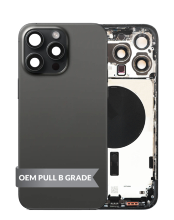 Back Housing Frame (BLACK TITANIUM) (US Version) (OEM Pull B Grade) with Small Components Pre-Installed for iPhone 15 Pro Max