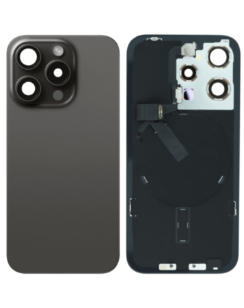 Shop the Back Glass in Black Titanium, OEM Pull A Grade, with Frame, Wireless NFC Charging Flex, and MagSafe Magnet for iPhone 15 Pro.
