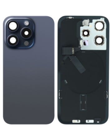 Shop the Back Glass in Blue Titanium with Frame and Wireless NFC Charging Flex and MagSafe Magnet for iPhone 15 Pro, OEM Pull B Grade.
