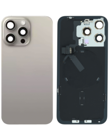 Back Glass with MagSafe Magnet & NFC & Flashlight Flex for iPhone 15 Pro Max (NATURAL TITANIUM) (OEM Pull B Grade)