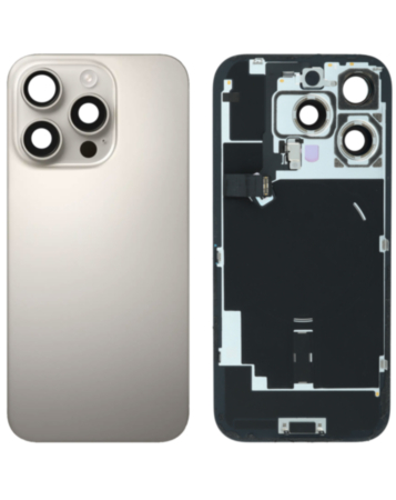 Grab the wholesale deals on the Natural Titanium Back Glass with Frame, Wireless NFC Charging Flex, and MagSafe Magnet for iPhone 16 Pro, OEM Pull B Grade.