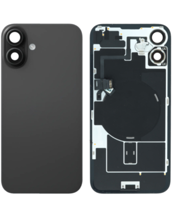 Stock up on the Back Glass in Black, OEM Pull B Grade, with Frame, Wireless NFC Charging Flex, and MagSafe Magnet for iPhone 16 Plus.