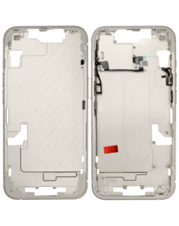 Purchase the starlight middle frame with small parts for iPhone 14 US version OEM pull B grade.

