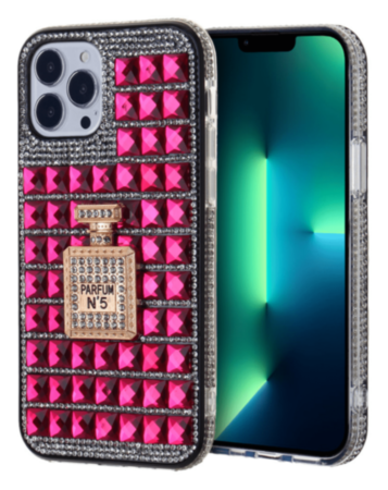 Crystal Stones Case with Perfume Adornment - HOT PINK for iPhone XR (Only Ground Shipping)