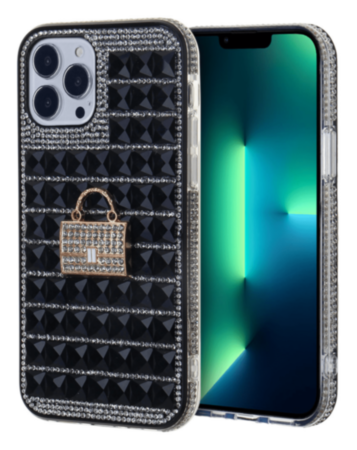 Crystal Stones Case with Bag Adornment - BLACK for iPhone 7G / 8G / SE 2020 (Only Ground Shipping)