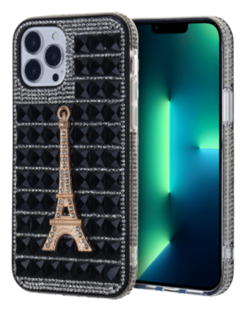 Crystal Stones Case with Paris Adornment - BLACK for iPhone 8P / 7P (Only Ground Shipping)