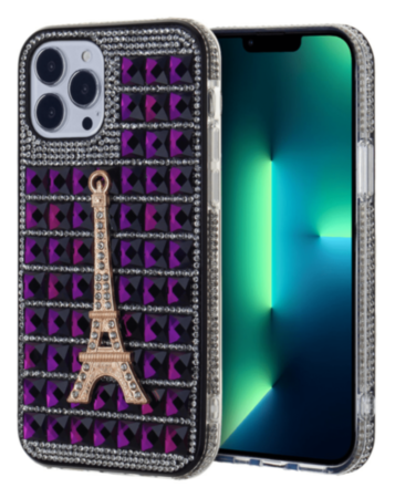 Crystal Stones Case with Paris Adornment - PURPLE for iPhone XR (Only Ground Shipping)