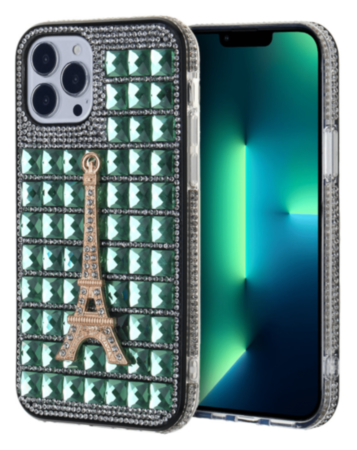 Crystal Stones Case with Paris Adornment - LIME GREEN for iPhone 8P / 7P (Only Ground Shipping)