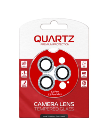 QUARTZ HD Tempered Glass with Iced Out Square Camera Lens for iPhone 13 Pro / 13 Pro Max Back Camera (WHITE)
