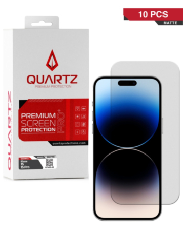 Shop the QUARTZ Matte Tempered Glass for iPhone 15 and 15 Pro, Pack of 10.
