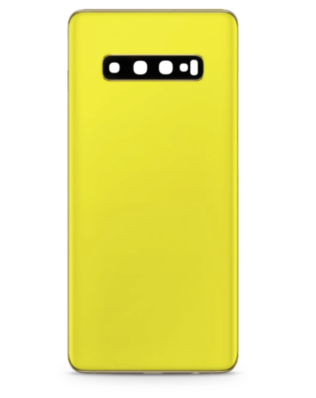 Shop the back glass with camera lens and adhesive for Galaxy S10 in Canary Yellow, no logo.