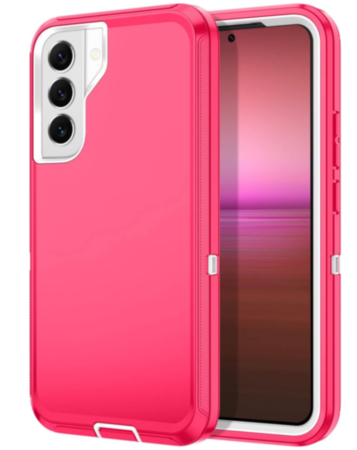 Heavy Duty Case for Galaxy S22 (HOT PINK & WHITE) (Only Ground Shipping)