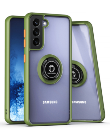 Galaxy S22 Hard PC Rear / Soft TPU Colorful Border Case with I-ring Holder - GREEN (Only Ground Shipping)