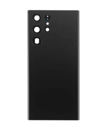 Buy the Back Glass with Camera Lens and Adhesive for the Galaxy S22 Ultra in Phantom Black, no logo.
