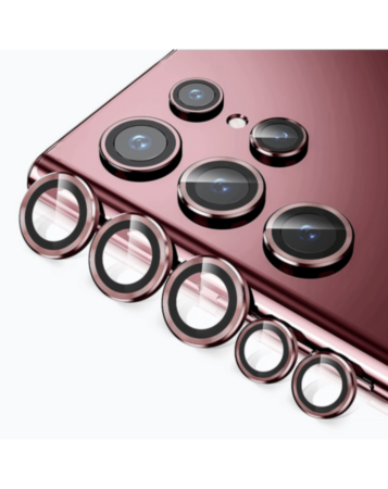 Camera Lens Protector with Metal Ring for Galaxy S22 Ultra (Burgundy)