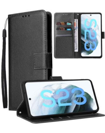 Galaxy S23 Leather Wallet Case with Card Slot - BLACK (Only Ground Shipping)