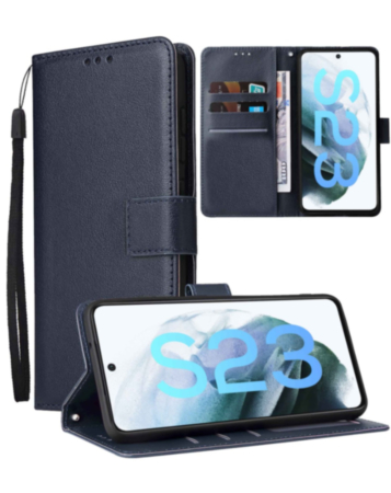 Galaxy S23 Leather Wallet Case with Card Slot - BLUE (Only Ground Shipping)