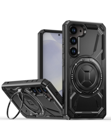Full-Body Rugged Shockproof Case with Built-in Ring Holder - BLACK for Galaxy S23 (Only Ground Shipping)