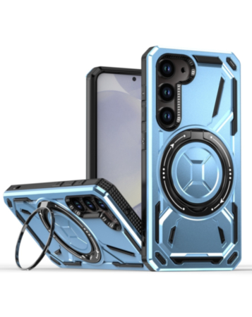 Full-Body Rugged Shockproof Case with Built-in Ring Holder - BLUE for Galaxy S23 (Only Ground Shipping)